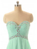 Slim Strapless Sweetheart Neck Green Chiffon Beaded Bridesmaid Dress